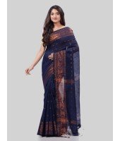 DESH BIDESH Women`s Bengal Cotton Silk Pure Handloom Cotton Saree Kohinoor Work With Blouse Piece(Dark Blue)